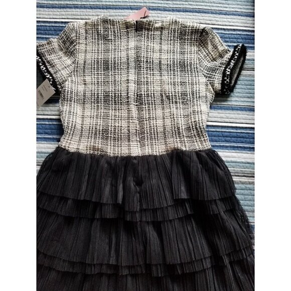 BCBG GIRLS Dress Short Sleeves Metallic Tweed Bodice Black Layered Net Skirt 16 - Picture 3 of 10